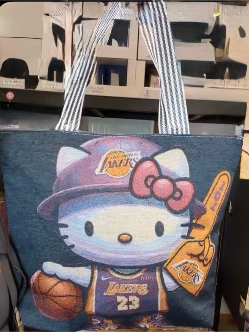 Hello Kitty x Lakers tote with zipperPurple, Gold, Black, New in Plastic